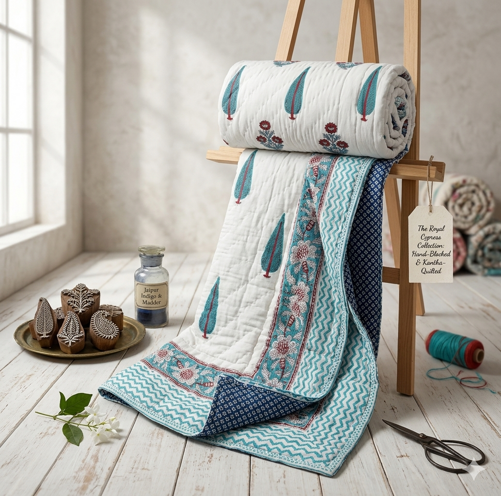Hand block 100% cotton bed quilt 4