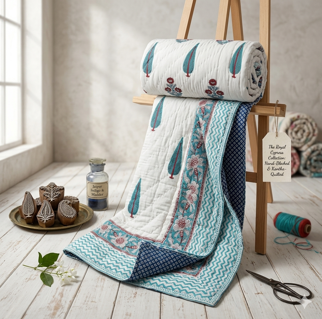 Hand block 100% cotton bed quilt 4