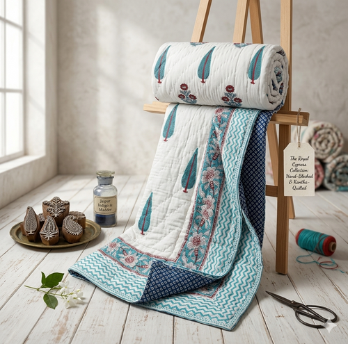 Hand block 100% cotton bed quilt 4