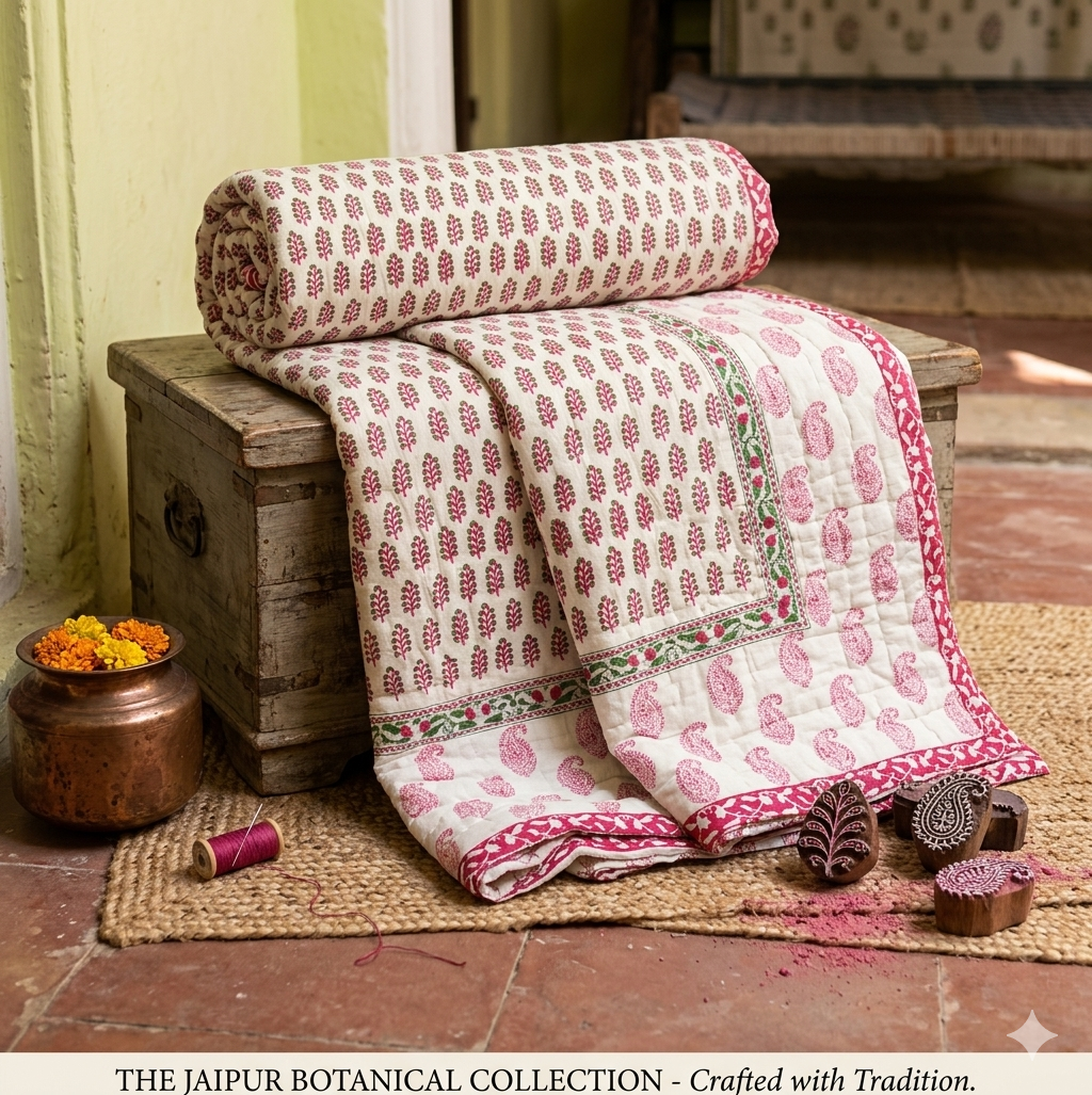 Hand block 100% cotton bed quilt 3