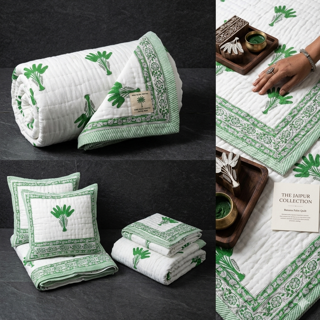 Hand block 100% cotton bed quilt 1