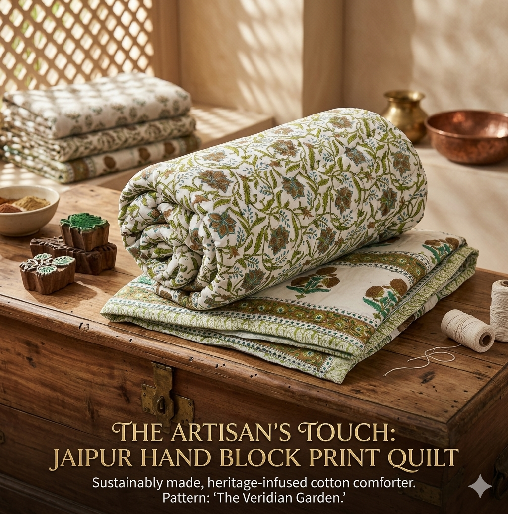 Hand block 100% cotton bed quilt 2