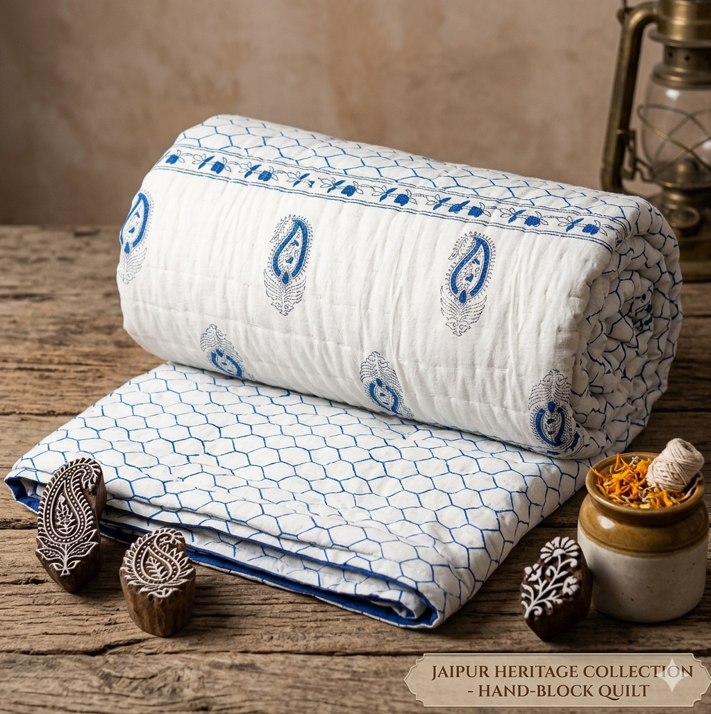 Hand block 100% cotton bed quilt 6