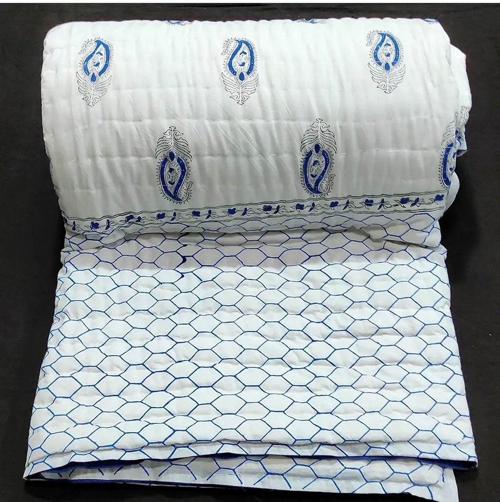 Hand block 100% cotton bed quilt 6
