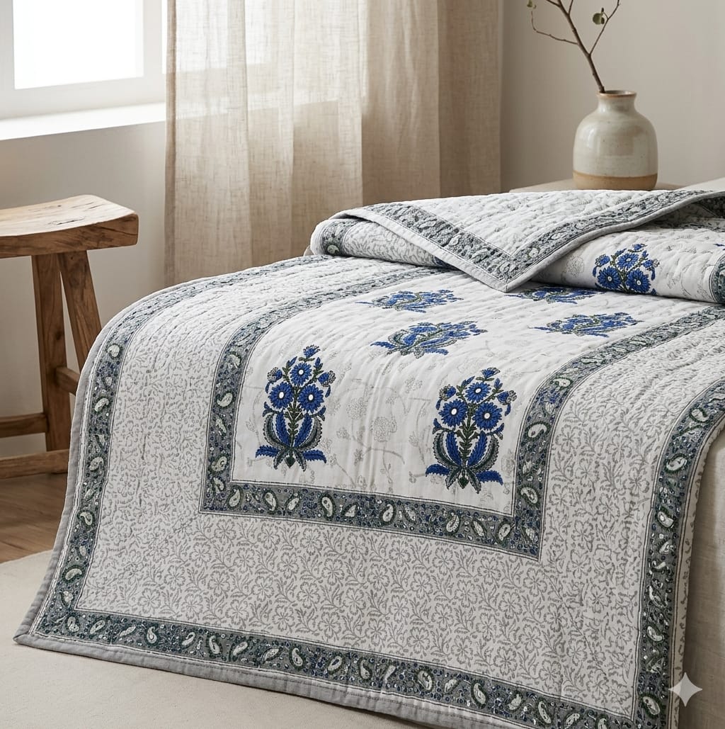 Hand block 100% cotton bed cover 5