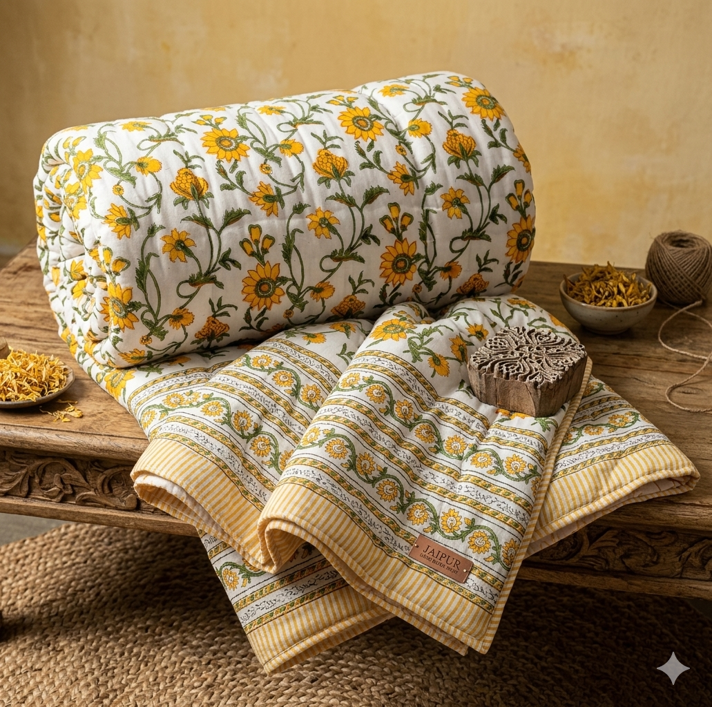 Hand block 100% cotton bed quilt 7