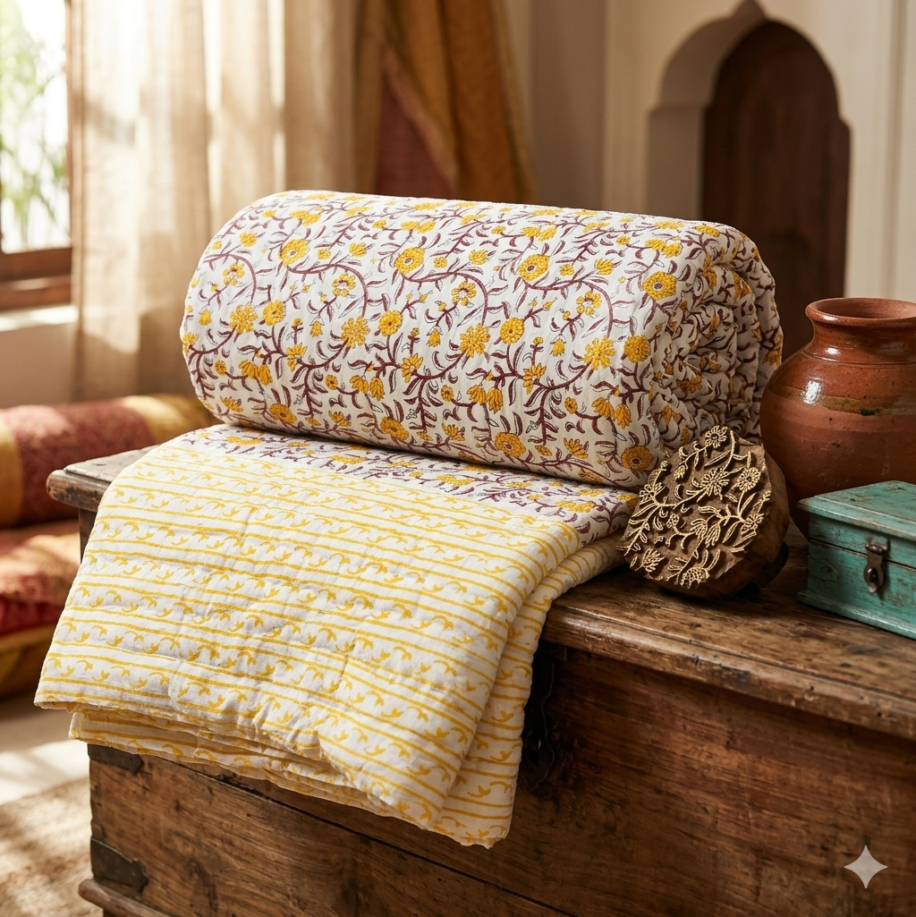 Hand block 100% cotton bed quilt 7