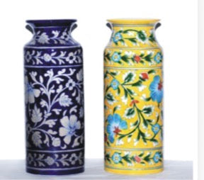 Jaipur Blue Pottery Cylindrical Vase 3