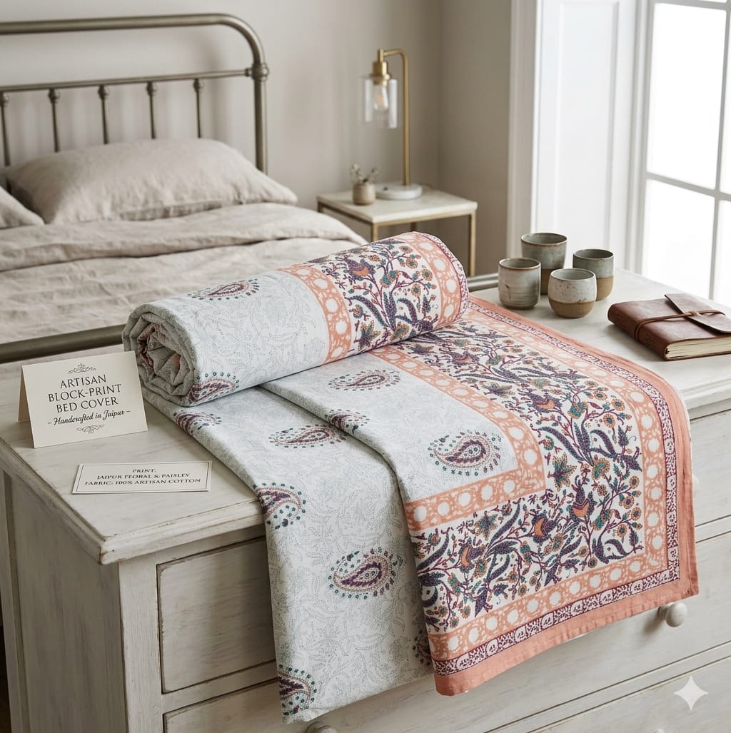 Hand block 100% cotton bed cover 3