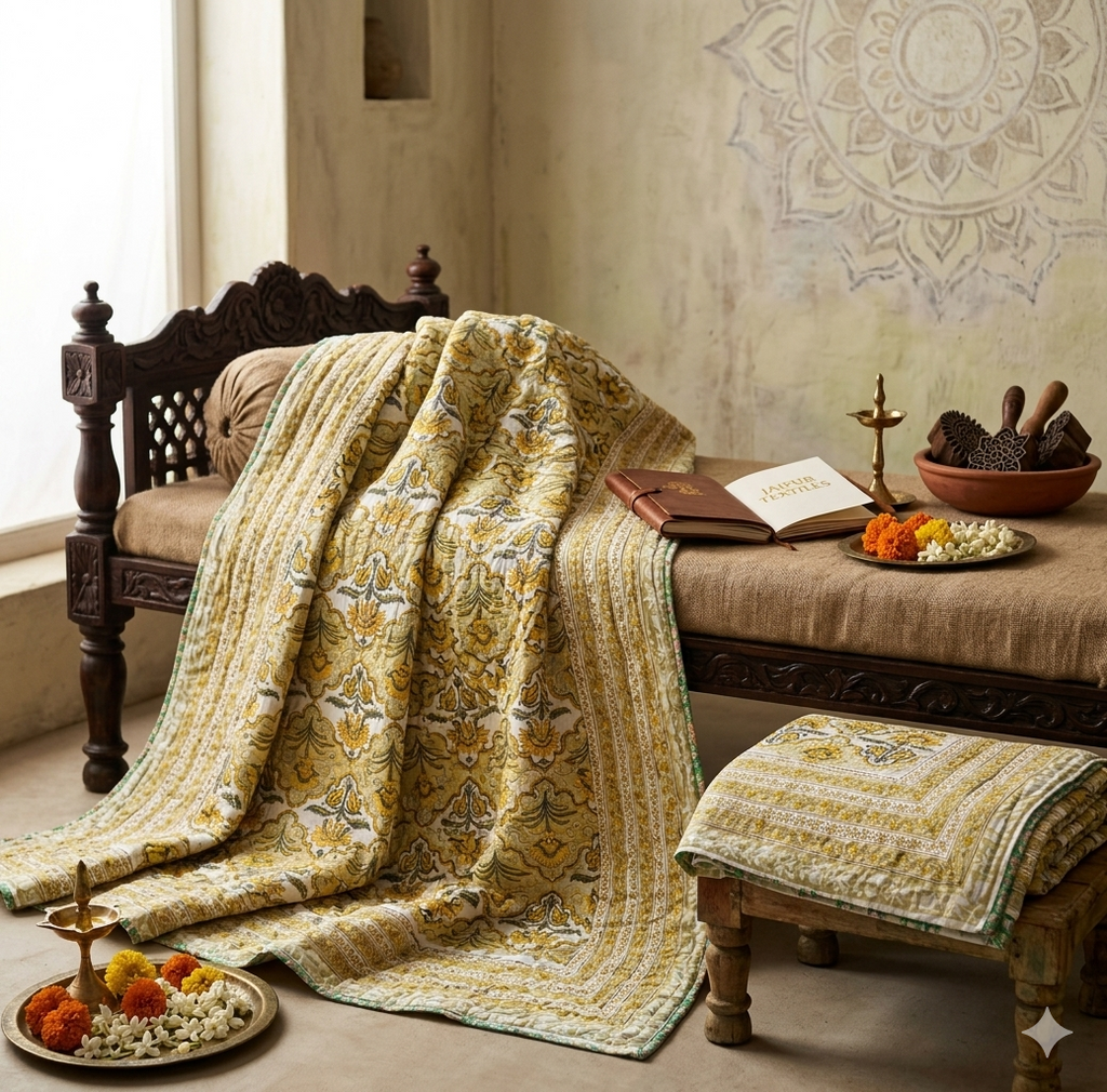 Hand block 100% cotton bed quilt 7