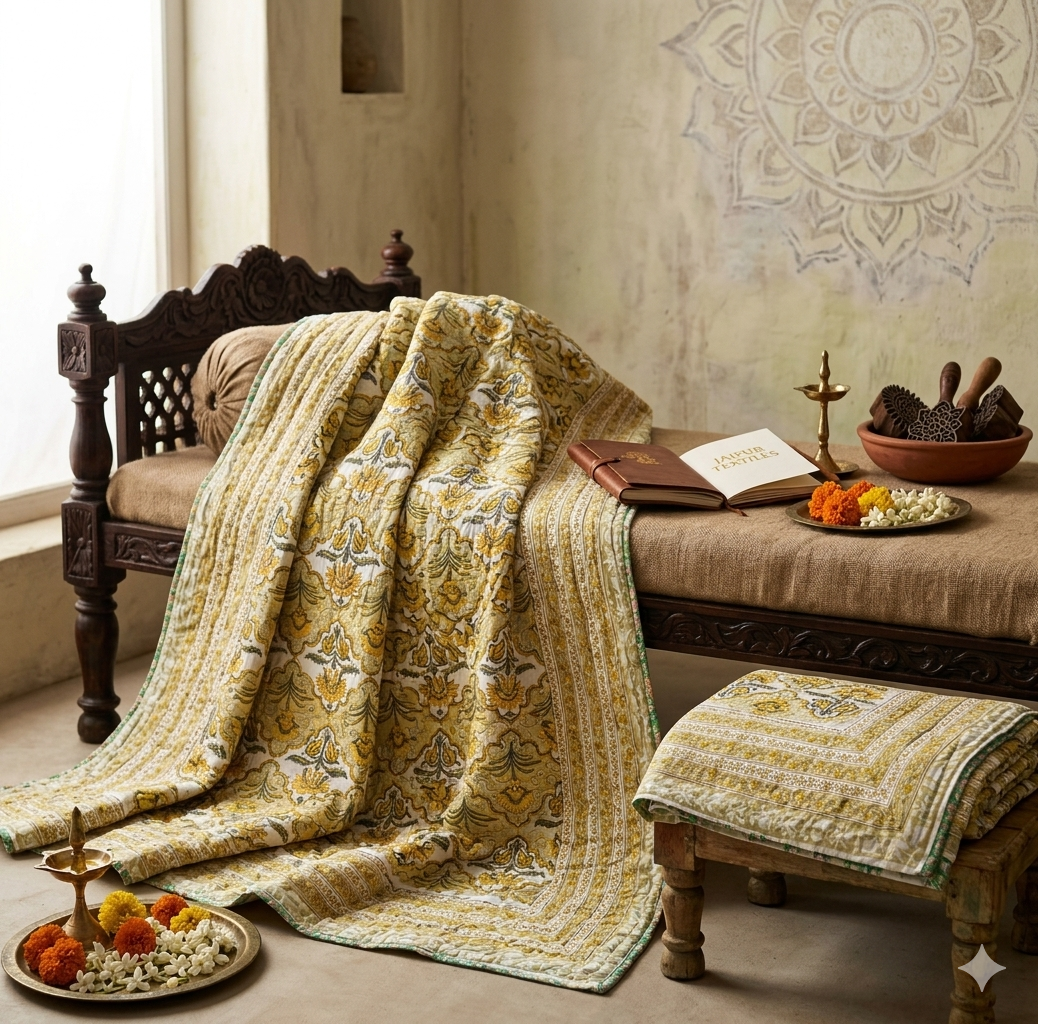 Hand block 100% cotton bed quilt 7