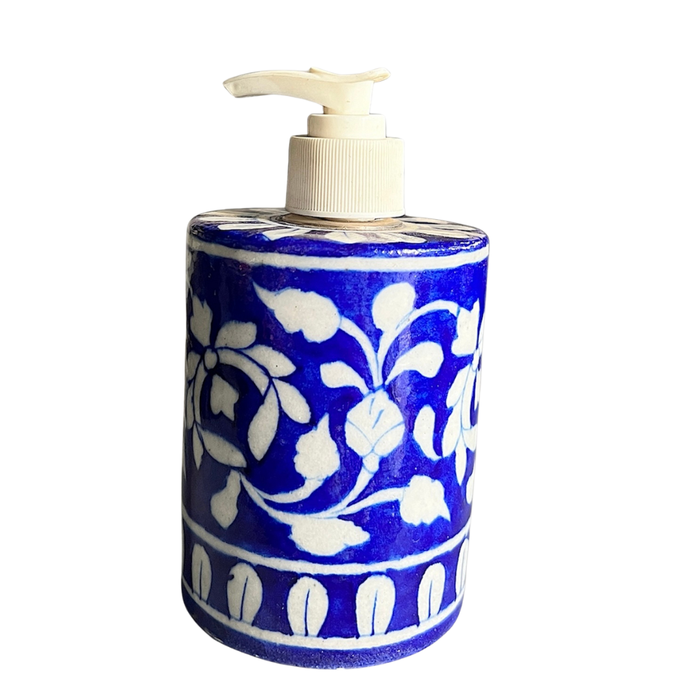 Jaipur Blue Pottery Shampoo Bottle Round