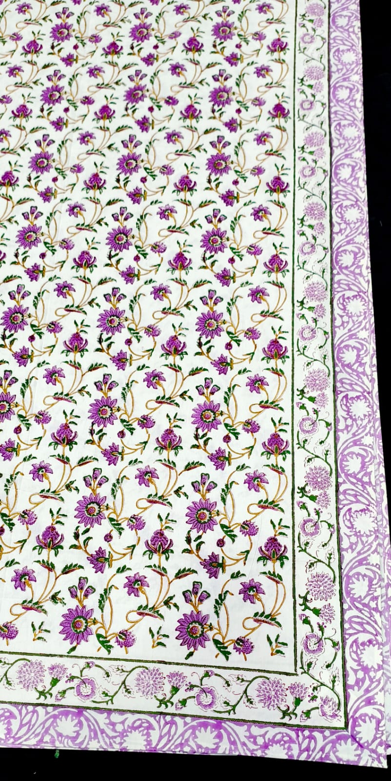 Hand block 100% cotton bedsheet brown floral