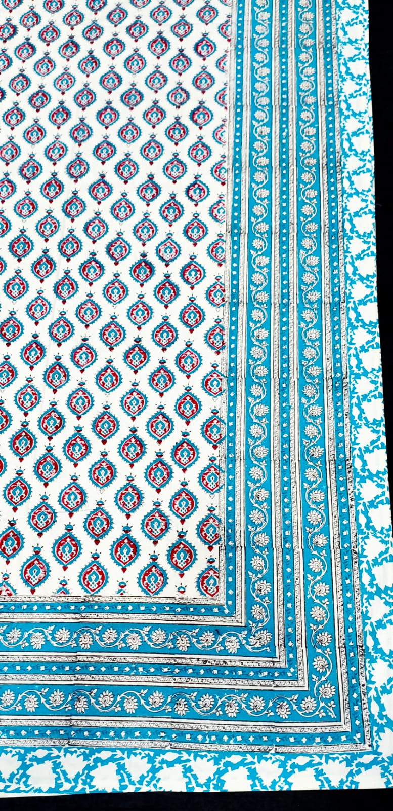 Hand block 100% cotton bedsheet light blue