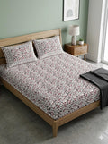 Hand block 100% cotton bedsheet brown floral