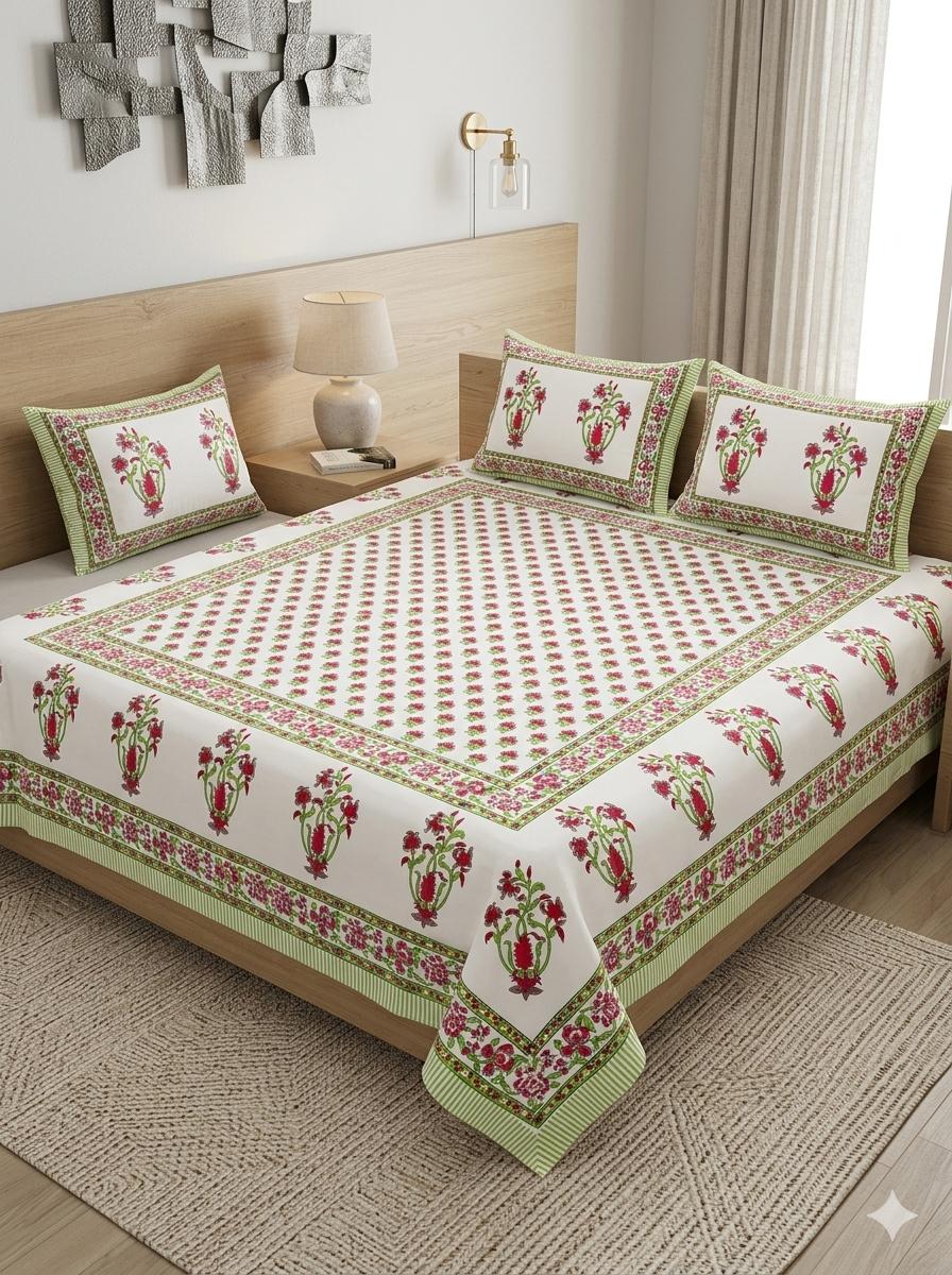 Hand block 100% cotton bedsheet red
