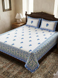 Hand block 100% cotton bedsheet blue