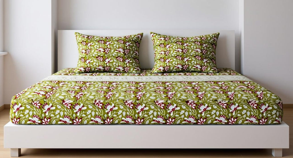 Hand block 100% cotton bedsheet floral