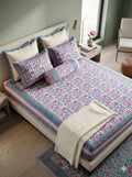Hand block 100% cotton bedsheet pink