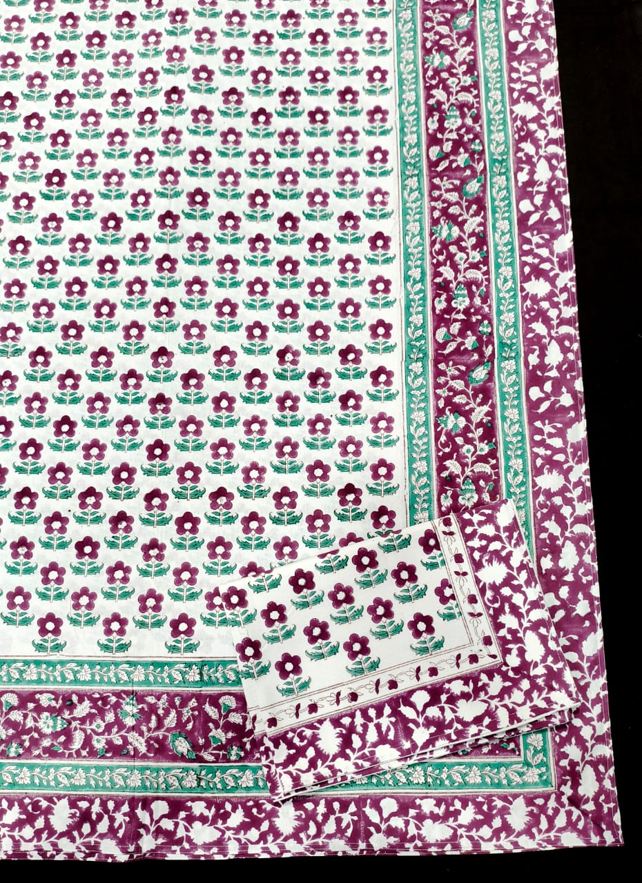 Hand block 100% cotton bedsheet pink