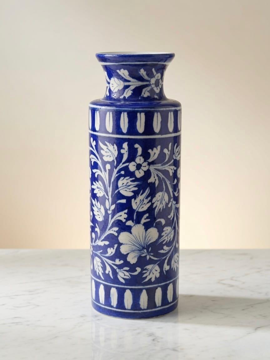 Jaipur Blue Pottery Cylindrical Vase 3